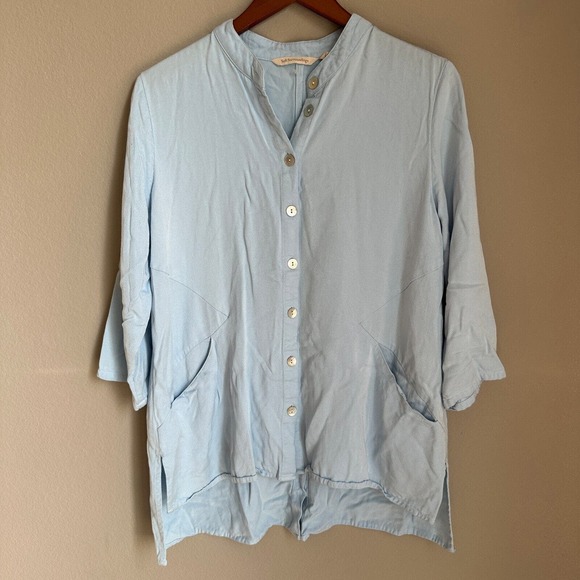 Soft Surroundings Tops - Soft Surroundings Blue Button Up Tunic Top Pockets 3/4 Sleeve Lagenlook M